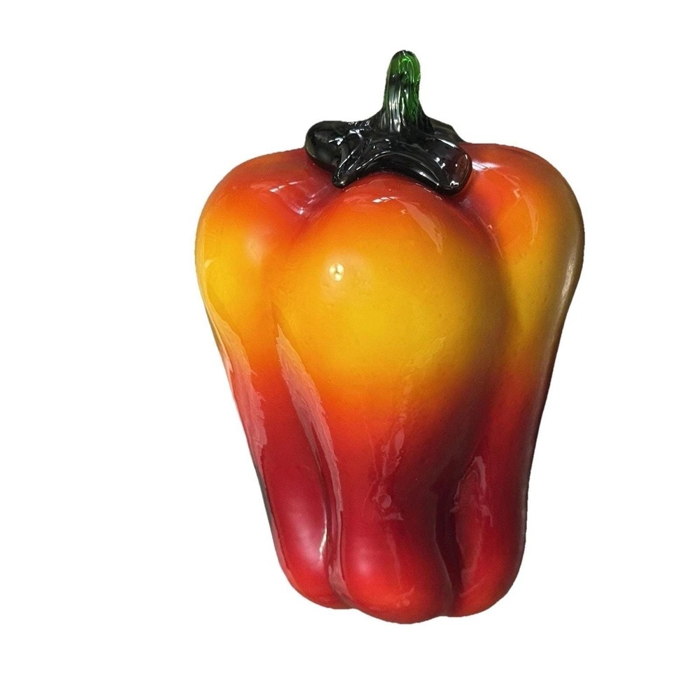 Vintage Italy Art Glass hand blown Yellow Red Bell Pepper 6" MCM Murano Style